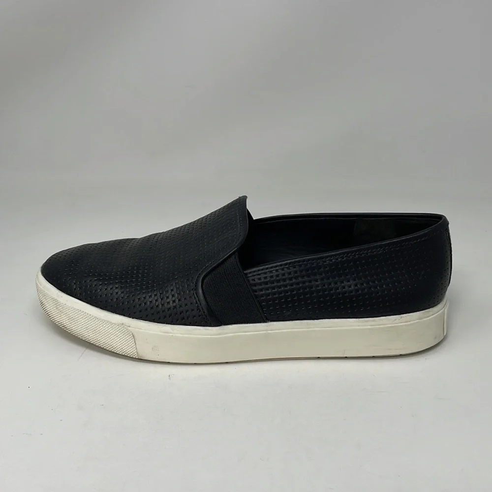 Vince Shoes Slip On Sneakers Black Leather Perforated Size 6.5